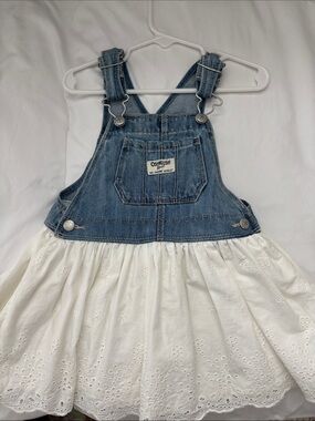 OshKosh B'gosh Denim Overall Dress with White Eyelet Skirt
